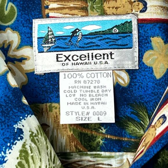 EXCELLENT of HAWAII 100% Cotton Hawaiian Shirt with Surfboards, Surfers Men's L - Picture 3 of 9